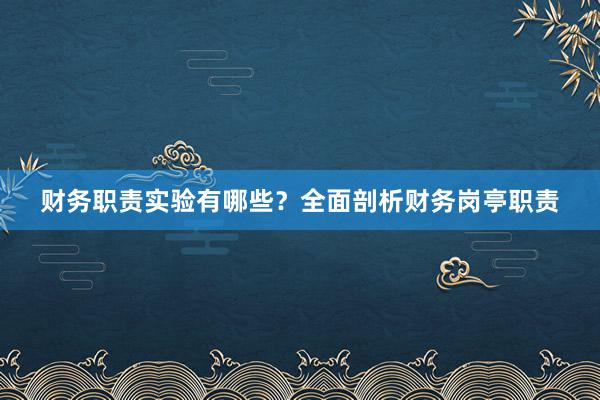 财务职责实验有哪些？全面剖析财务岗亭职责